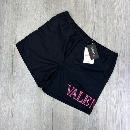 Valentino Men’s Black Swim Shorts Pink Side Logo