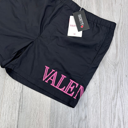 Valentino Men’s Black Swim Shorts Pink Side Logo