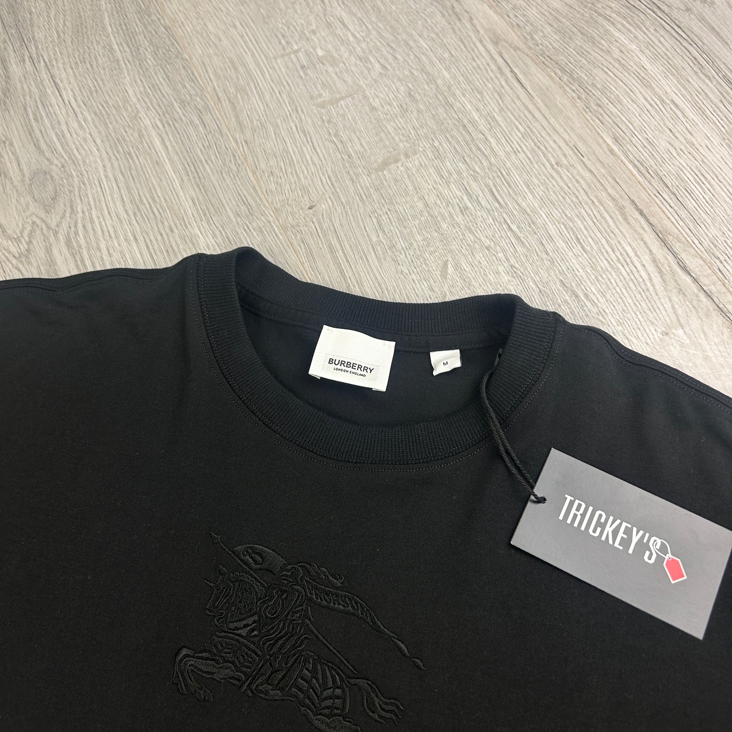 Burberry Men’s Black Embroidered Logo T-shirt - Medium Oversized