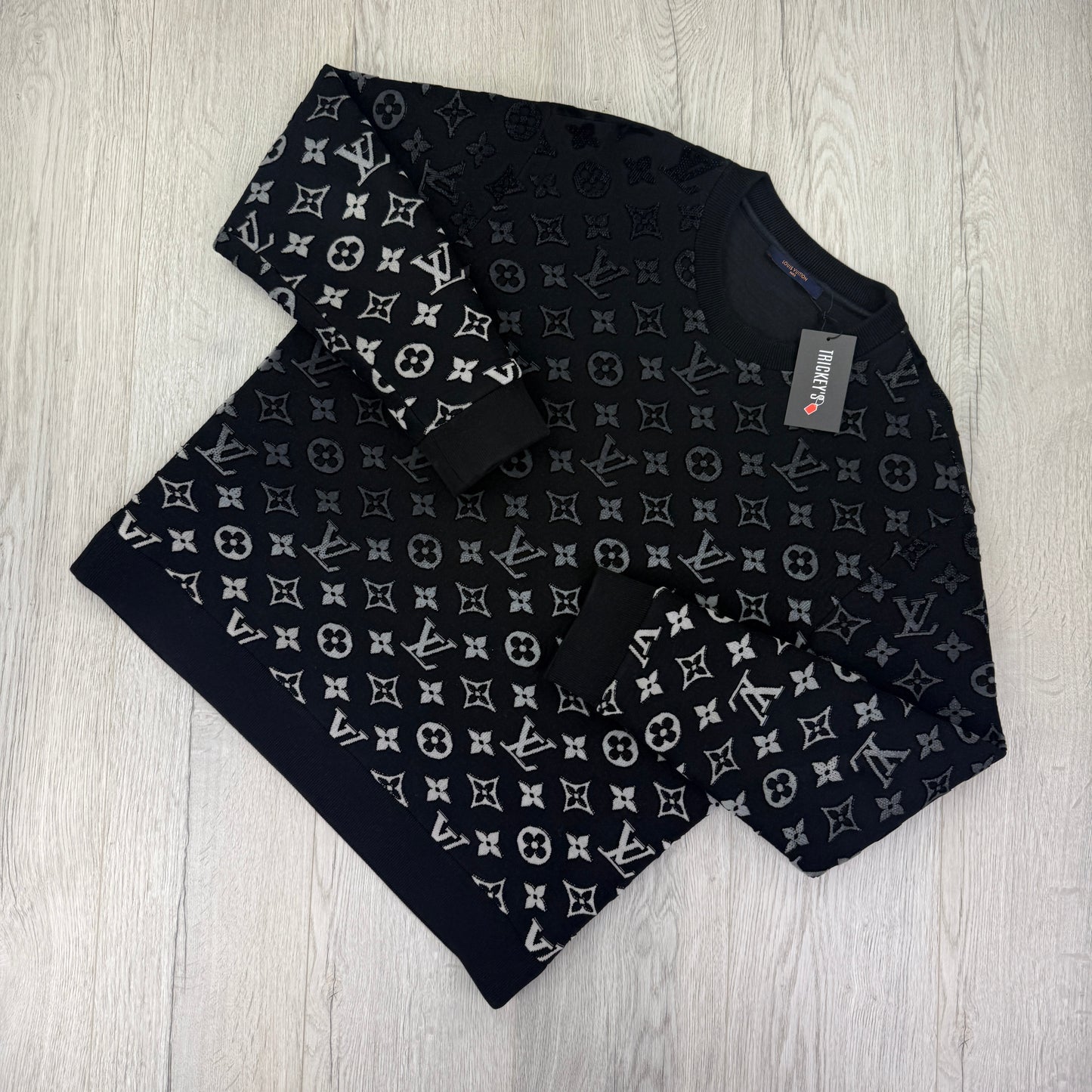 Louis Vuitton Men’s Black Crewneck Gradient Monogram Fil Coupe Jumper - XL