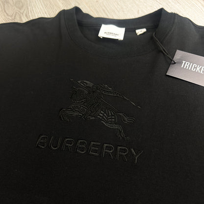 Burberry Men’s Black Embroidered Logo T-shirt - Medium Oversized