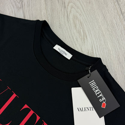 Valentino Men’s Black T-shirt Red ‘VLTN’ Logo