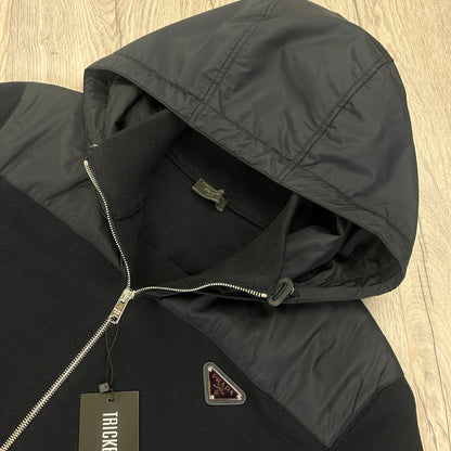 Prada Men’s Navy Zip-ip Nylon & Wool Hooded Cardigan - Size 50
