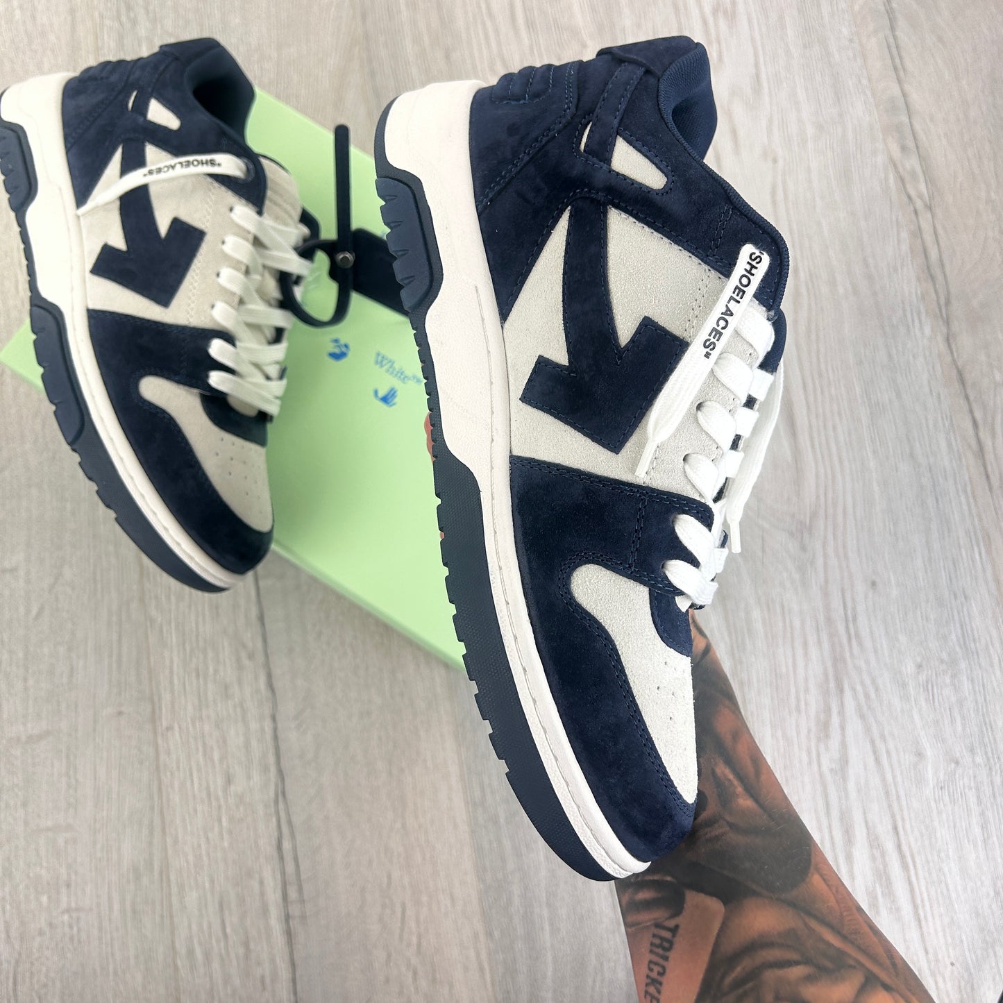 Off-White Men’s Navy Suede & White Low Trainers