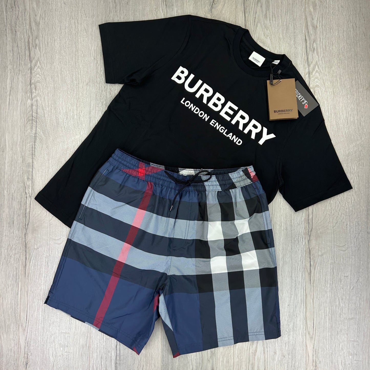 Burberry Men’s Black T-shirt & Navy Swim Short Set