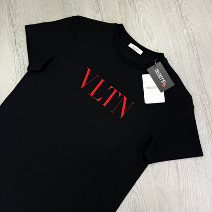 Valentino Men’s Black T-shirt Red ‘VLTN’ Logo