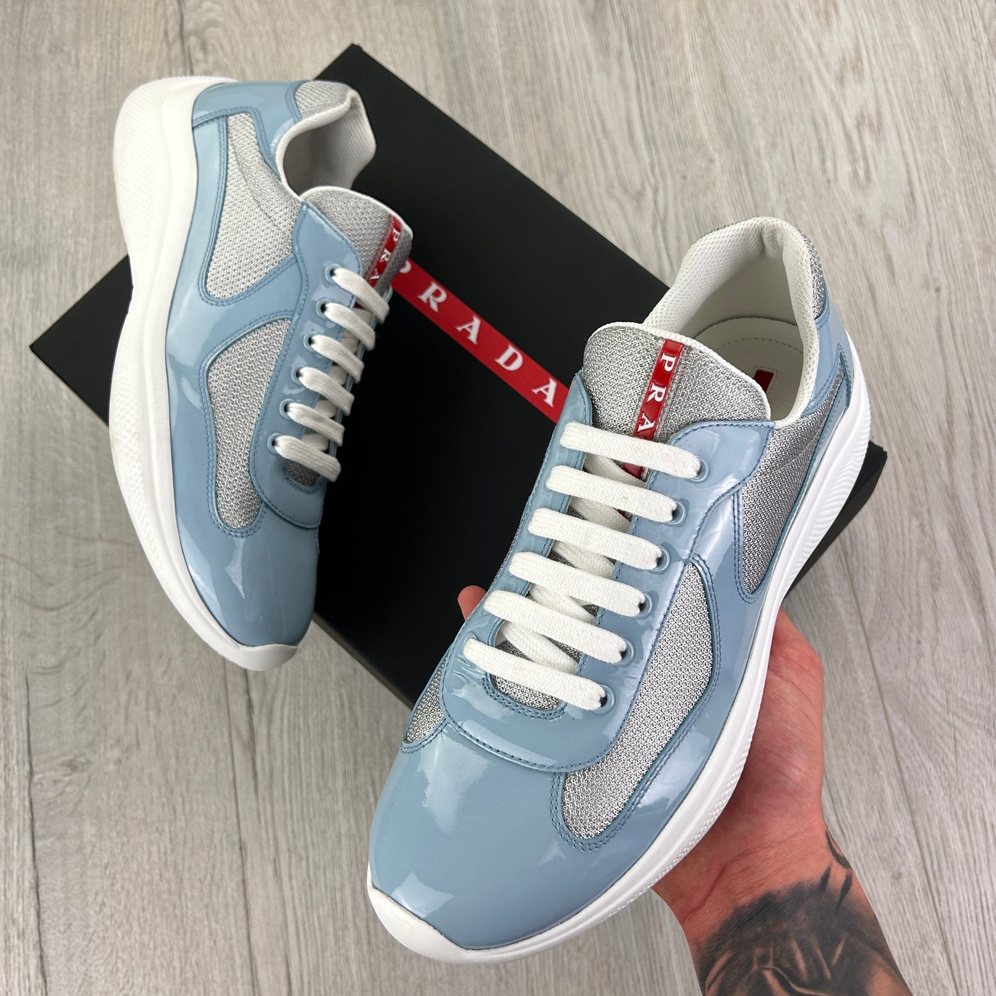 Prada Cups Men’s Baby Blue Trainers - Uk 8