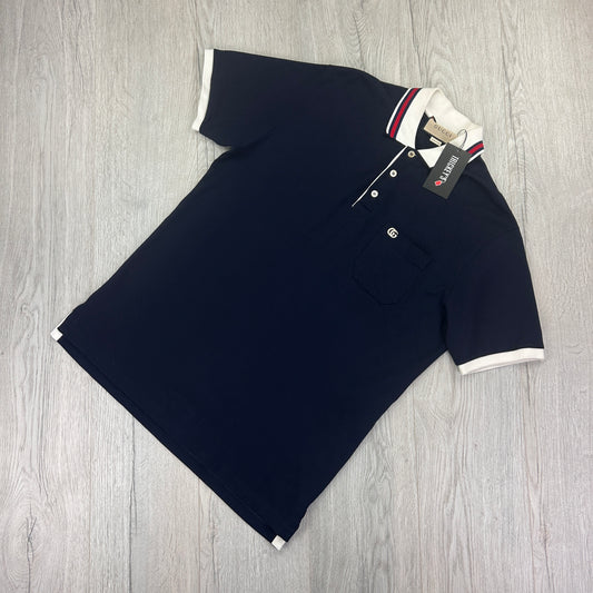 Gucci Men’s Navy Polo Small GG Pocket Logo - Medium