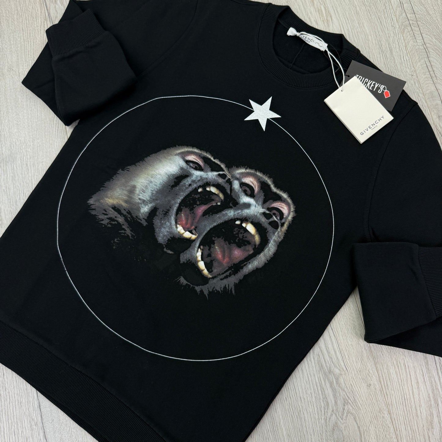 Givenchy Men’s Monkey Brothers Logo Black Crewneck Jumper