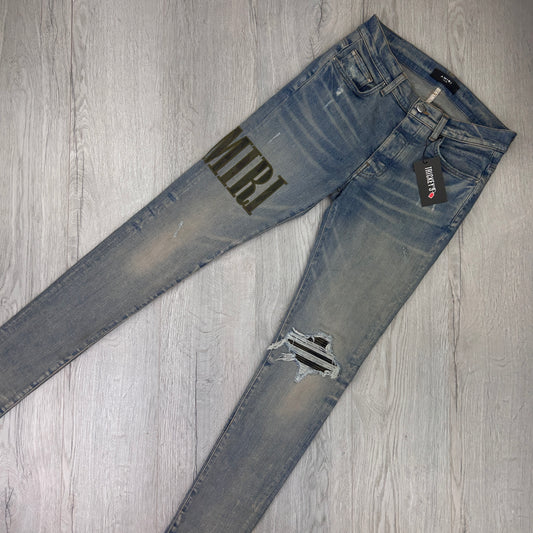 Amiri Men’s MX1 Distressed Ripped Jeans With Logo Embroidered - Uk 30