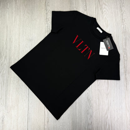 Valentino Men’s Black T-shirt Red ‘VLTN’ Logo