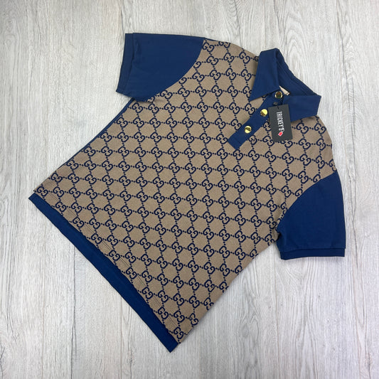 Gucci Men’s Beige & Navy GG Interlocking Polo - Medium Slim