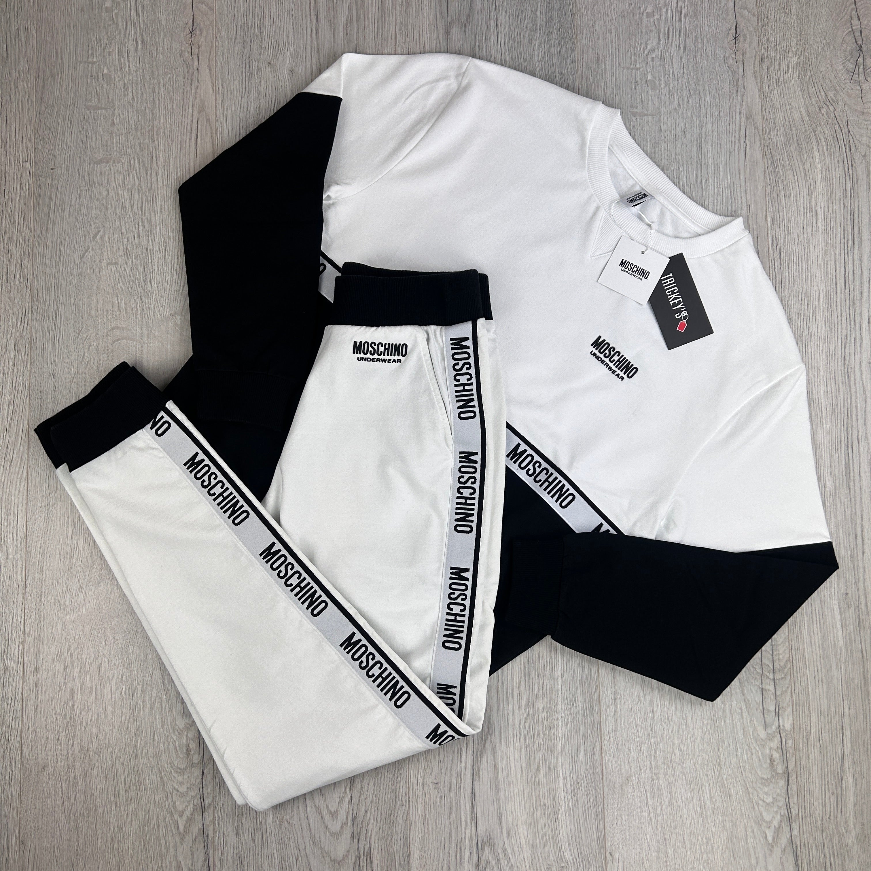 Moschino Women s Black White Taped Full Tracksuit Trickey.store