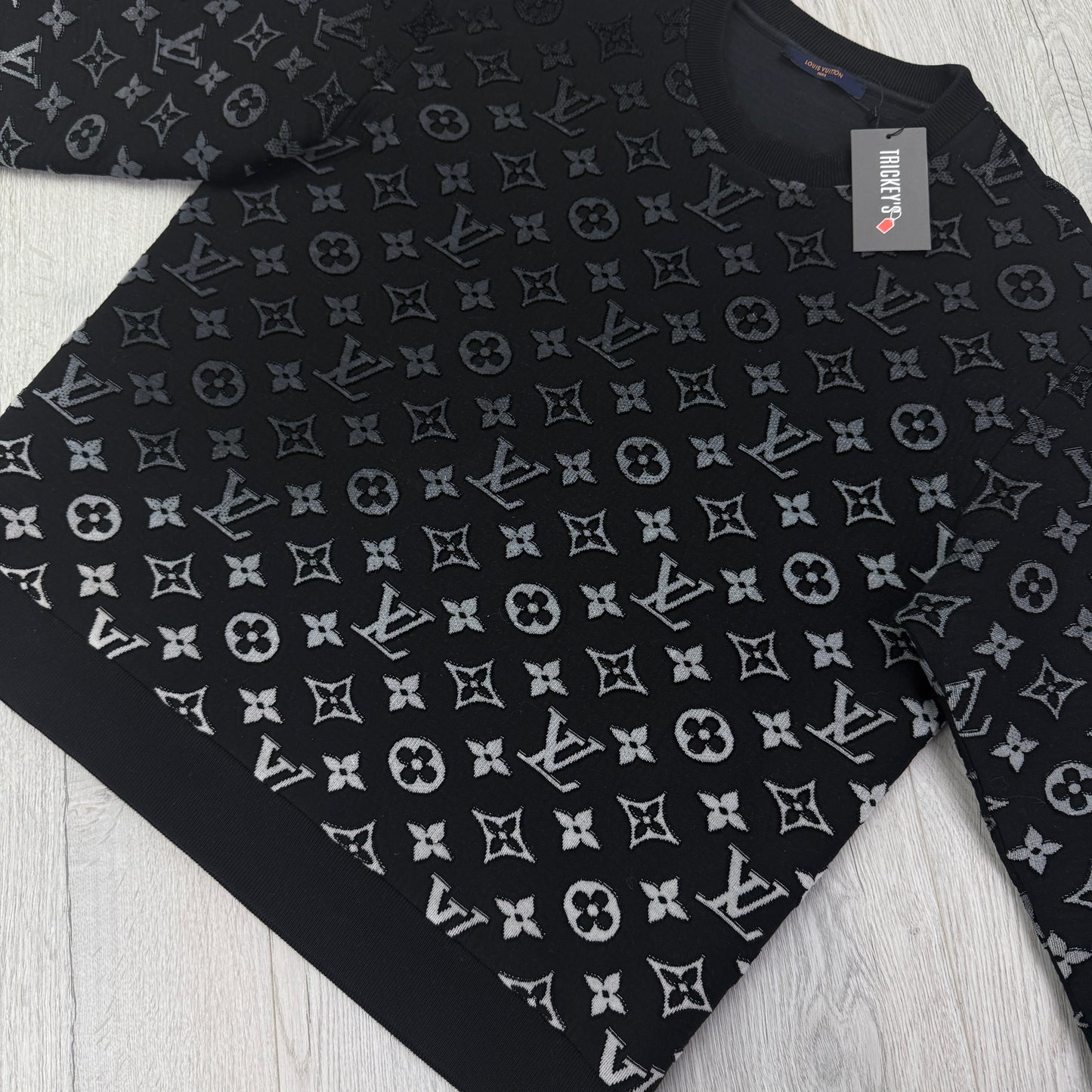 Louis Vuitton Men’s Black Crewneck Gradient Monogram Fil Coupe Jumper - XL