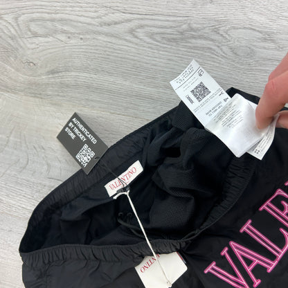 Valentino Men’s Black Swim Shorts Pink Side Logo