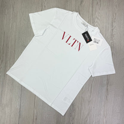 Valentino Men’s White T-shirt Red ‘VLTN’ Logo