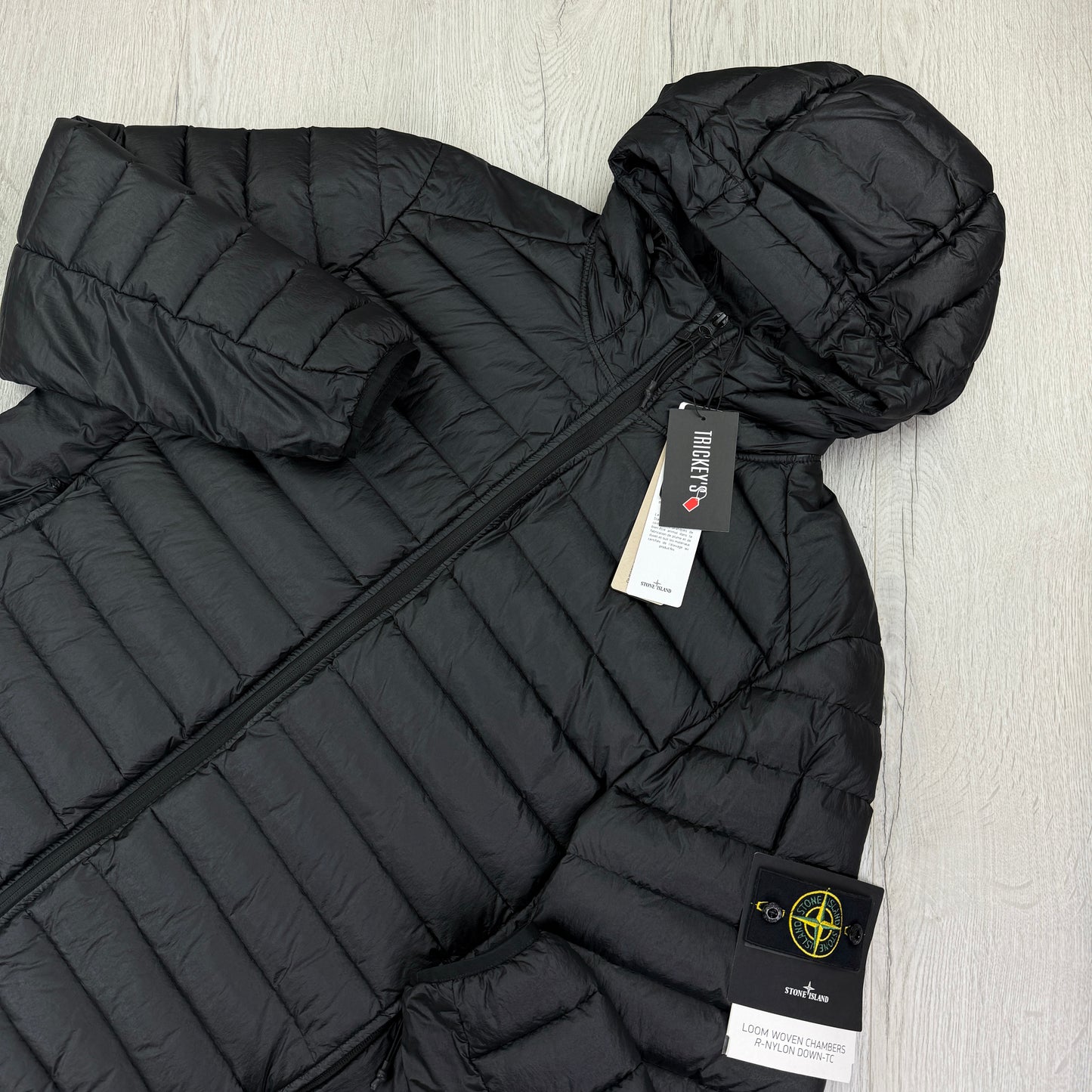 Stone Island Men’s Black Loom Woven R-Nylon Zip-up Padded Down-TC Jacket - XXL