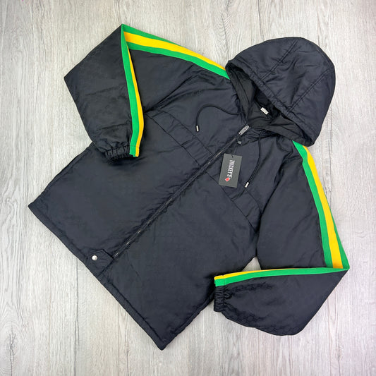 Gucci Men’s Black GG Interlocking Monogram Zip-up Jacket Green & Yellow Striped - 48