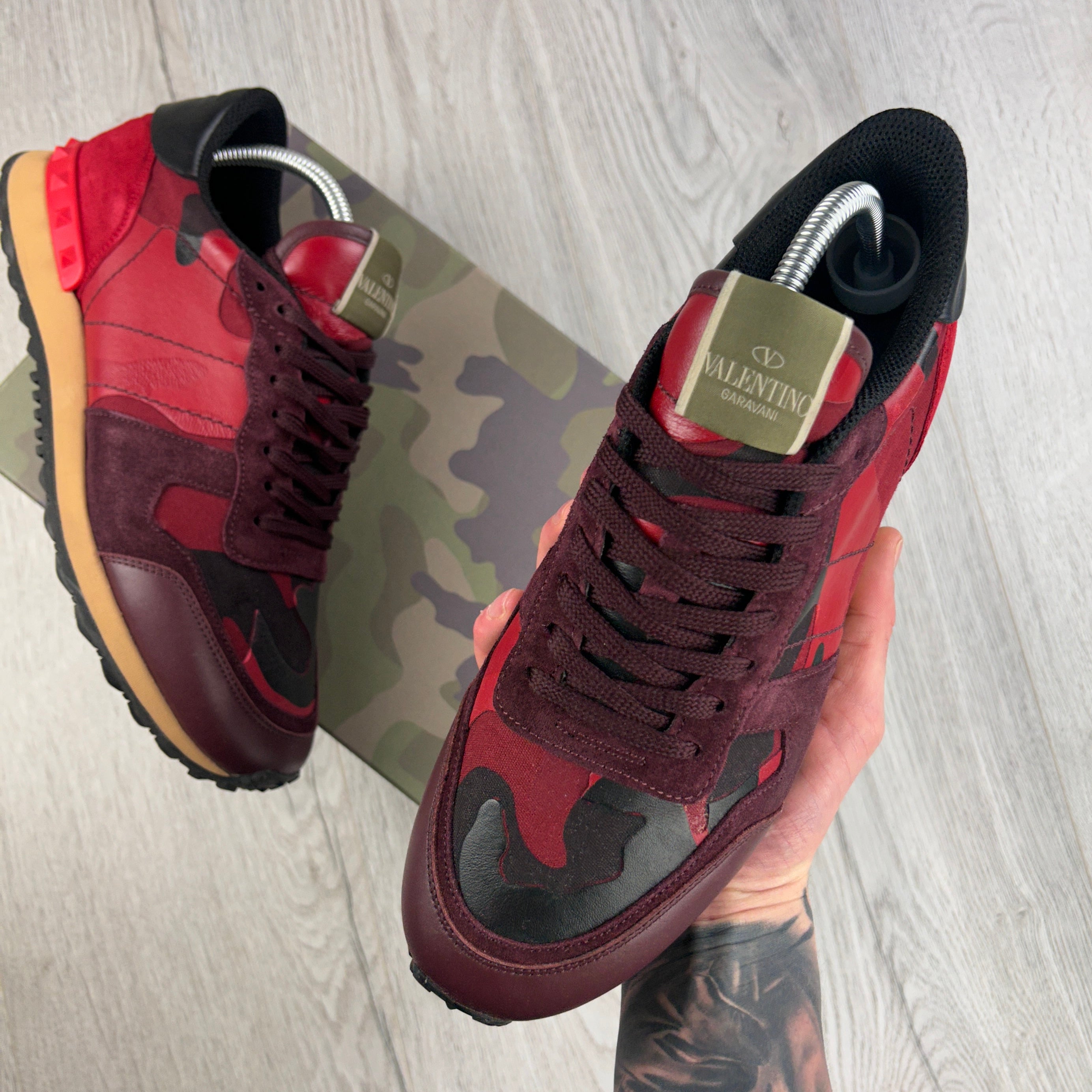 Valentino Men s Red Maroon Camo Rockrunner Trainers