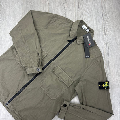 Stone Island Men’s Khaki Zip-up Overshirt - Large