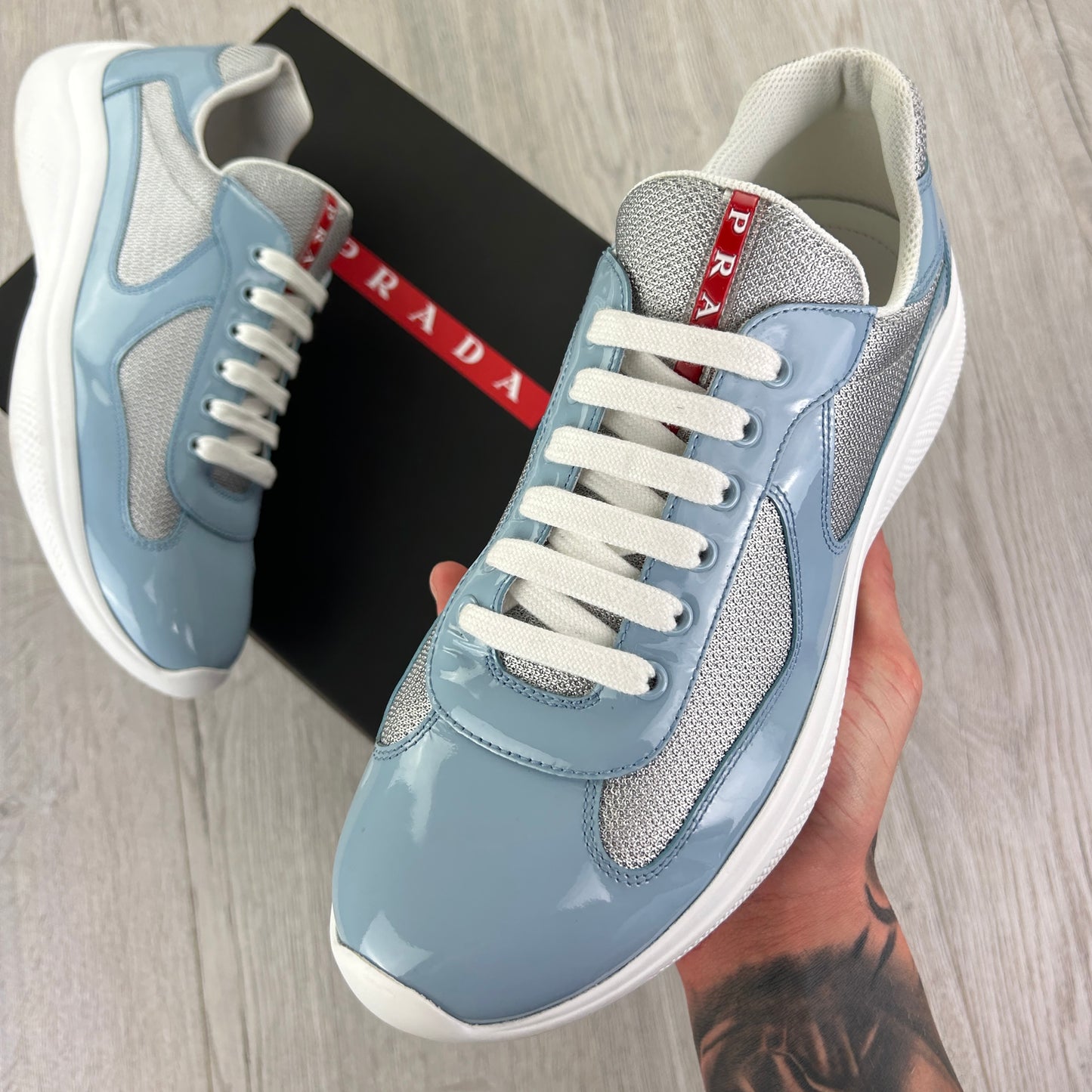 Prada Cups Men’s Baby Blue Trainers - Uk 8