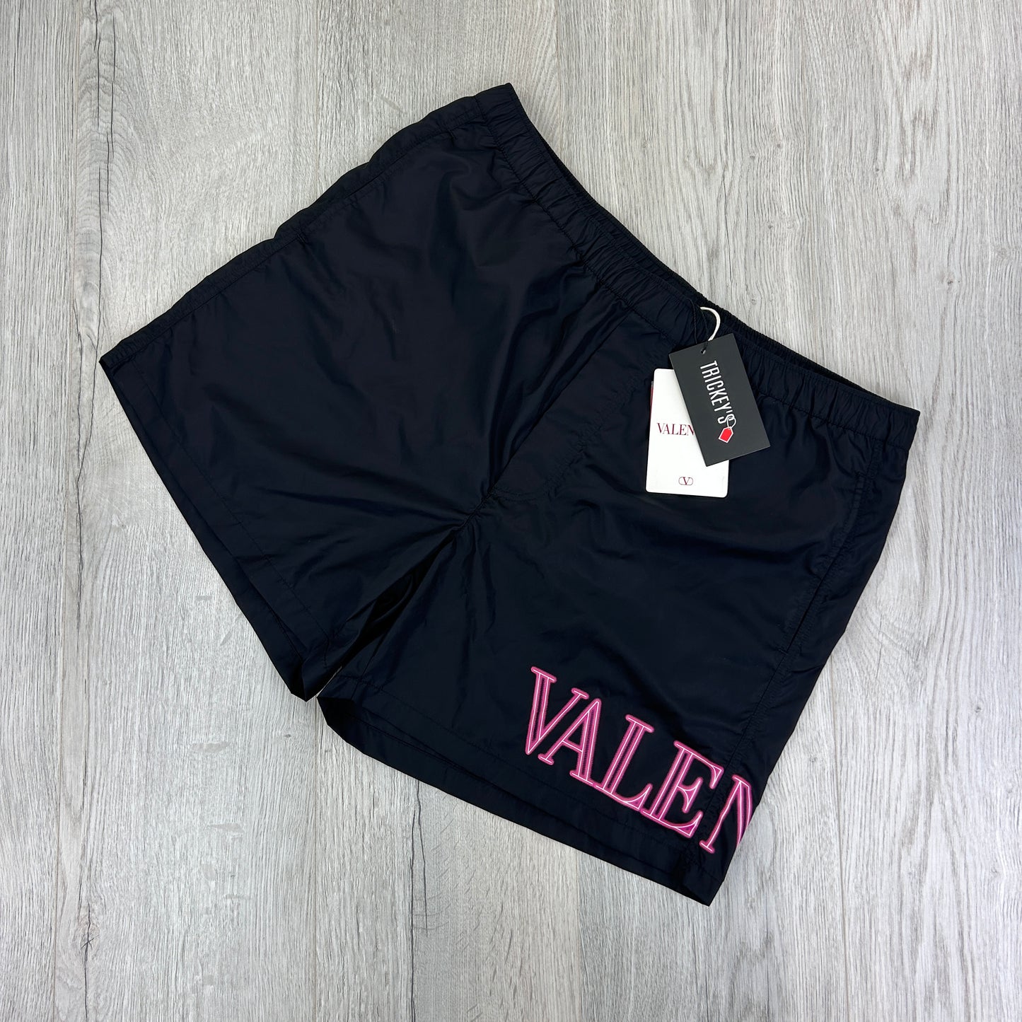 Valentino Men’s Black Swim Shorts Pink Side Logo