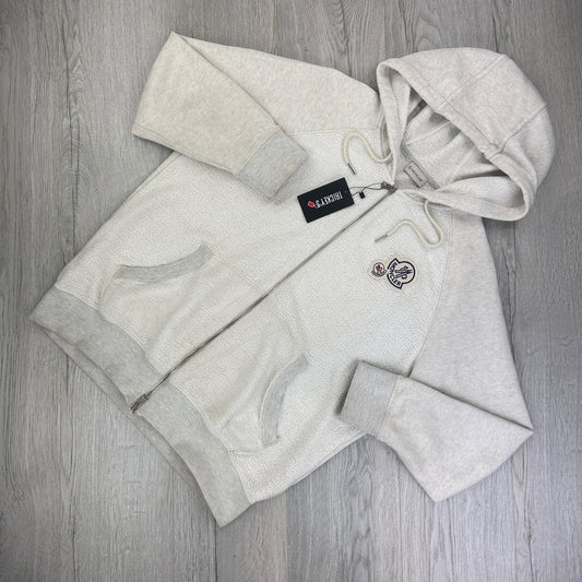 Moncler Men’s Double Badge Zip-up Light Grey Cotton & Shearing Hoodie - XL Slim