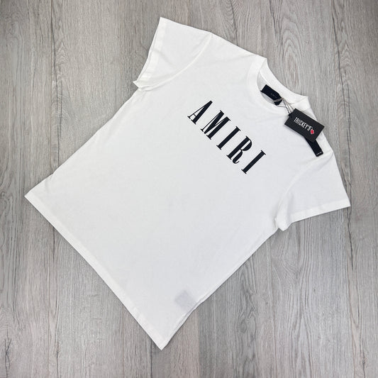 Amiri Men’s White T-shirt Black Logo - Small Petite