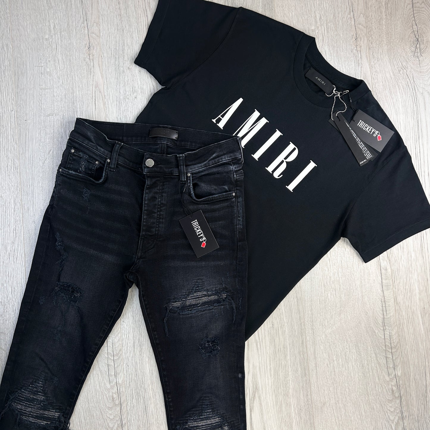 Amiri Men’s MX1 Iridescent Black Blue Distressed Jeans - Uk 30