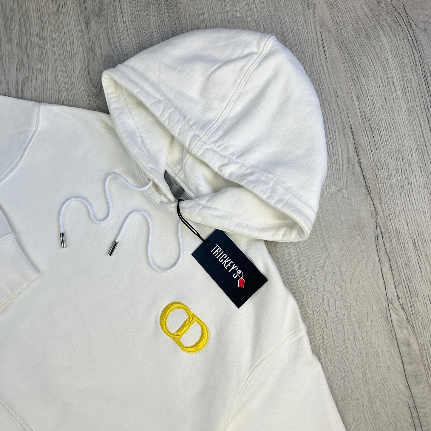 Dior Men’s White Pullover Hoodie Gold Logo - Small Slim