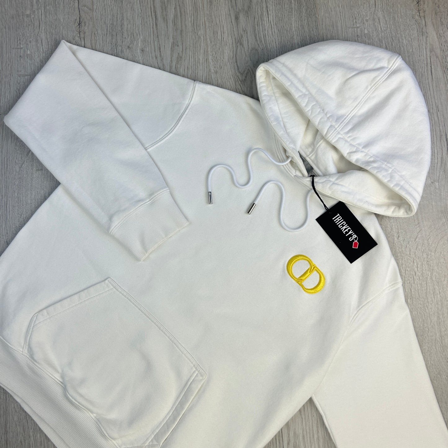 Dior Men’s White Pullover Hoodie Gold Logo - Small Slim