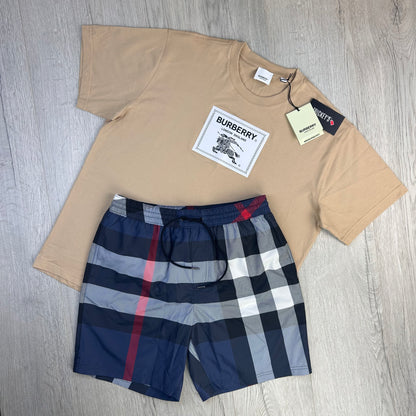 Burberry Men’s Beige T-shirt & Swim Shorts Set