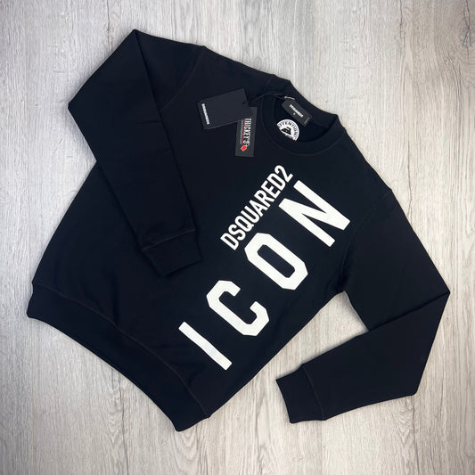 Dsquared2 Men’s Black Crewneck Jumper With ‘ICON’ Logo