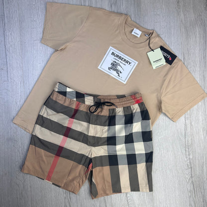 Burberry Men’s Beige T-shirt & Swim Shorts Set