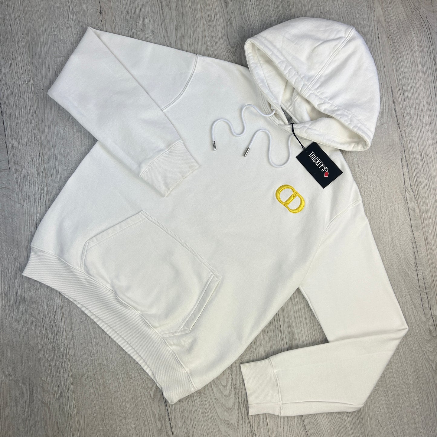 Dior Men’s White Pullover Hoodie Gold Logo - Small Slim