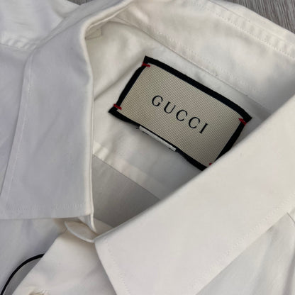 Gucci Men’s White Button up Cotton Poplin Shirt - Large Slim