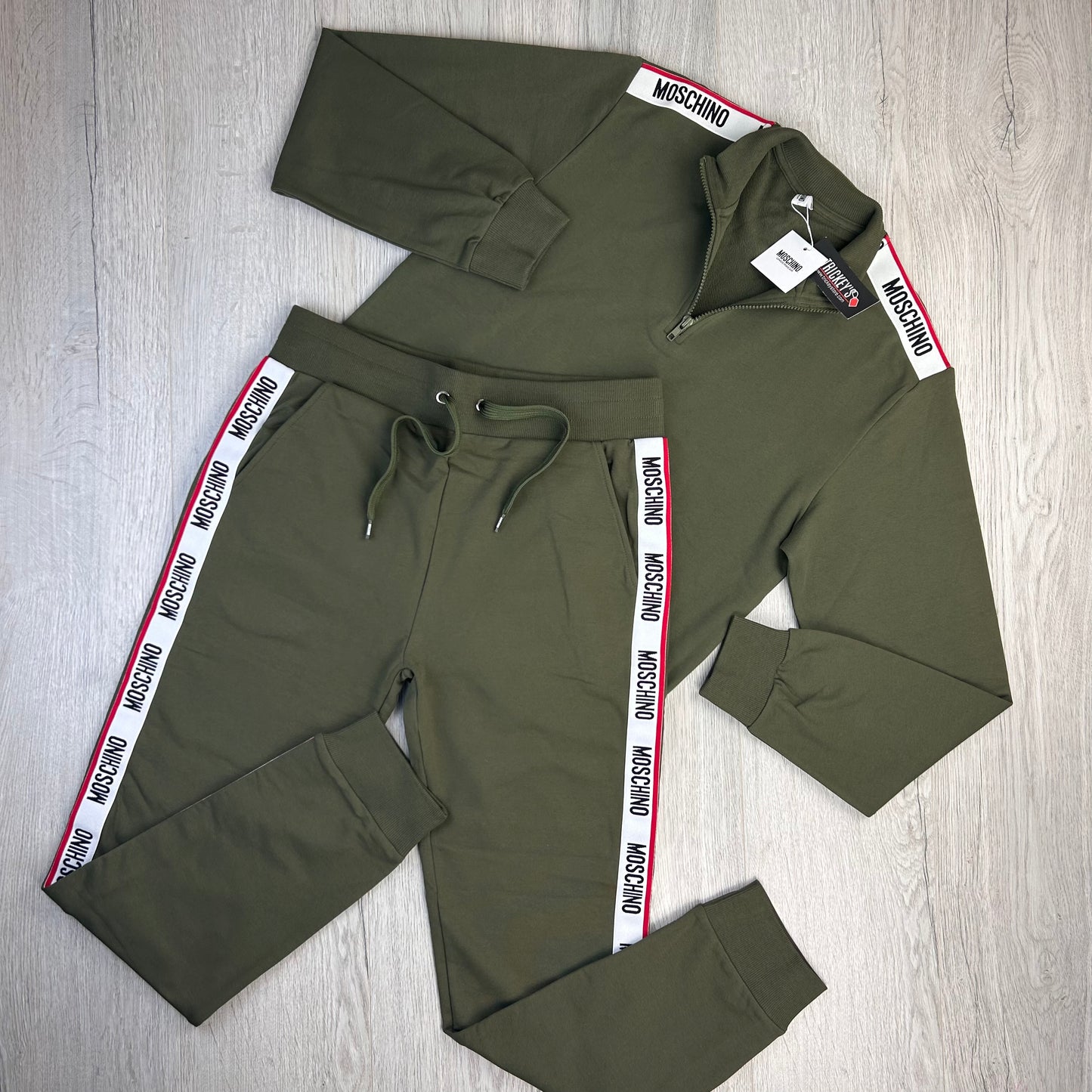 Moschino Men’s Khaki Green 1/4 Zip Full Tracksuit