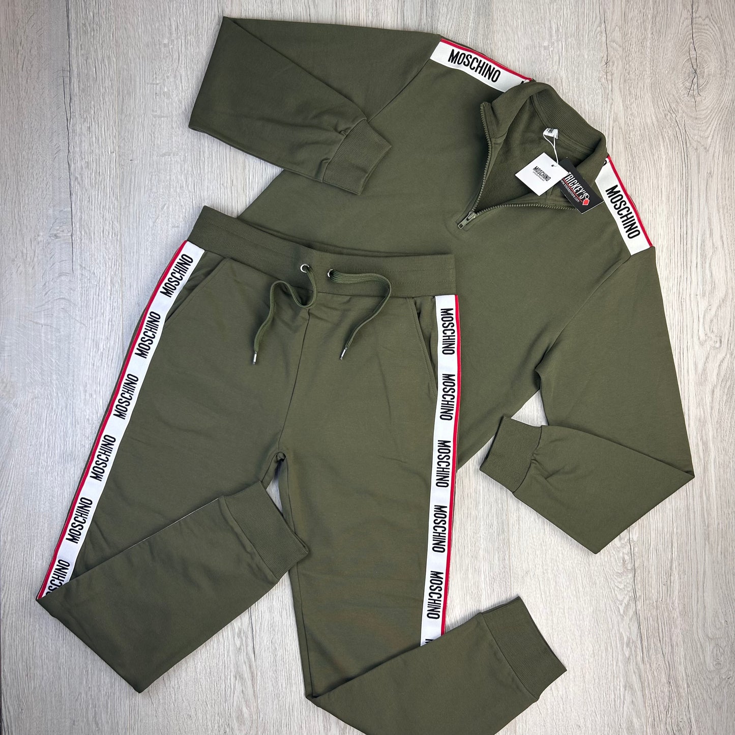 Moschino Men’s Khaki Green 1/4 Zip Full Tracksuit