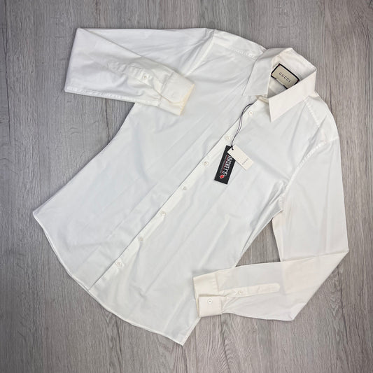 Gucci Men’s White Button up Cotton Poplin Shirt - Large Slim